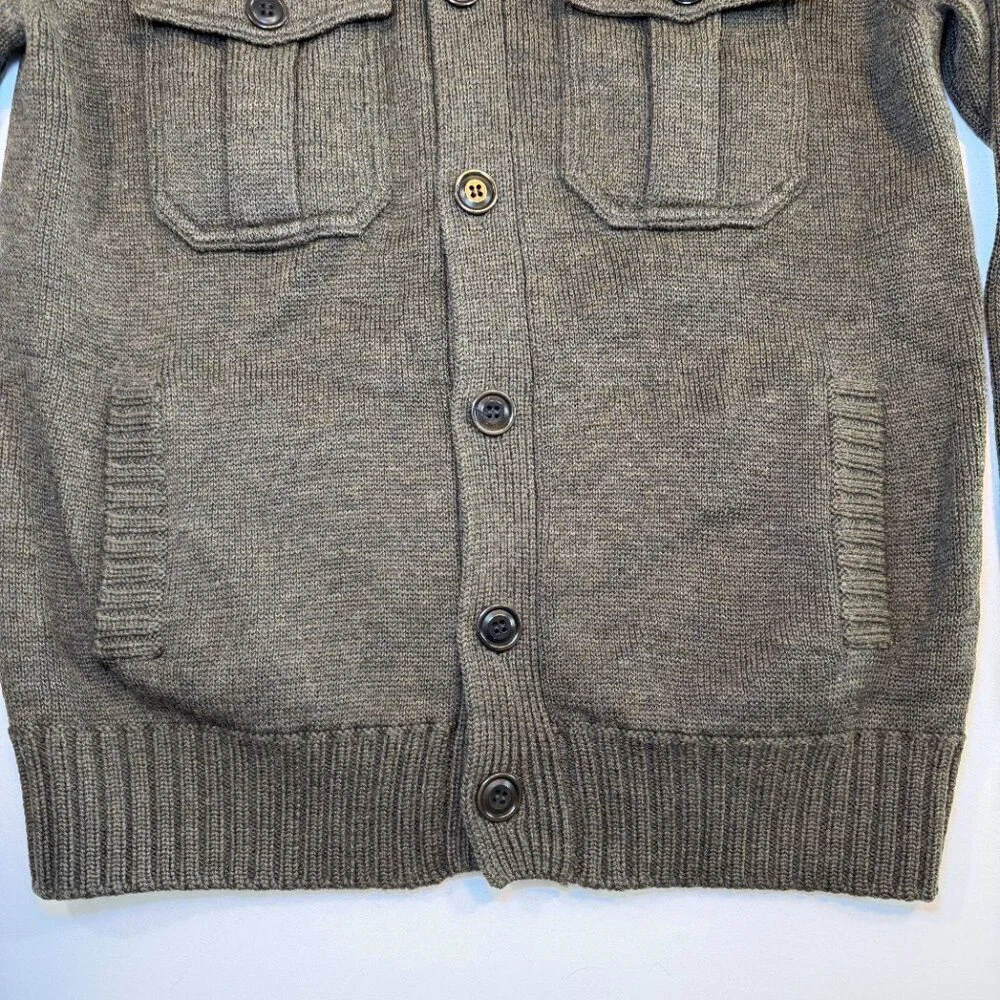 J CREW Wool Military Cardigan Sweater Army Green Small Vintage